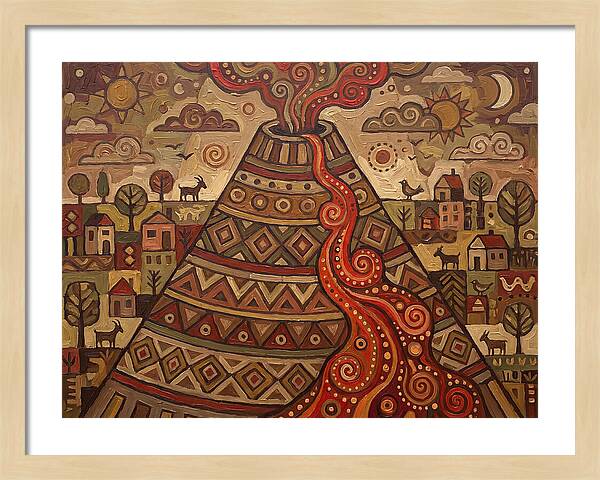 Volcanic Eruption In Folk Style