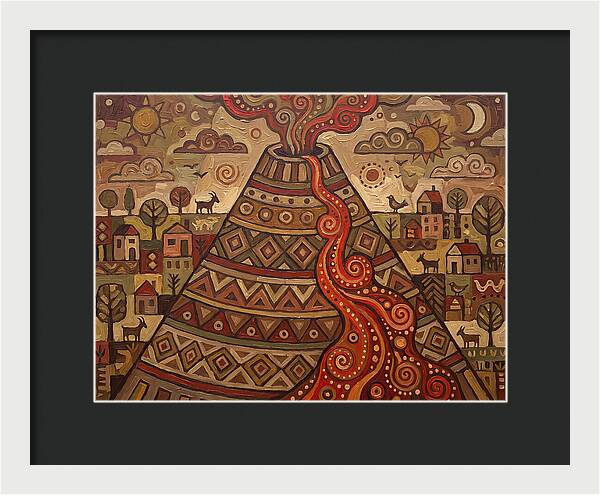 Volcanic Eruption In Folk Style