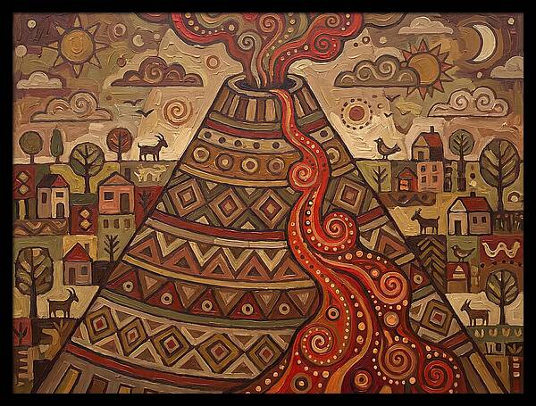 Volcanic Eruption In Folk Style