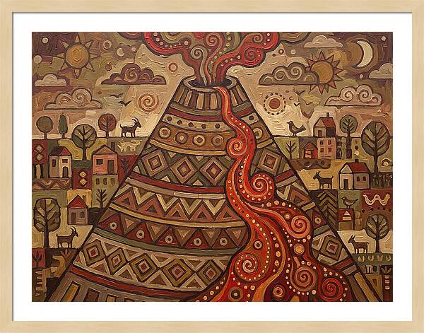 Volcanic Eruption In Folk Style