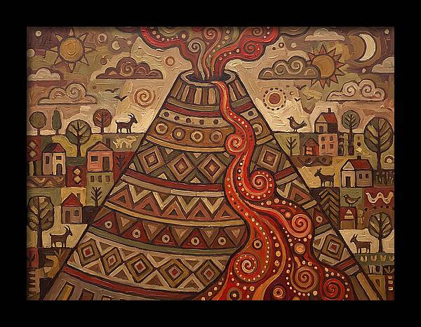 Volcanic Eruption In Folk Style