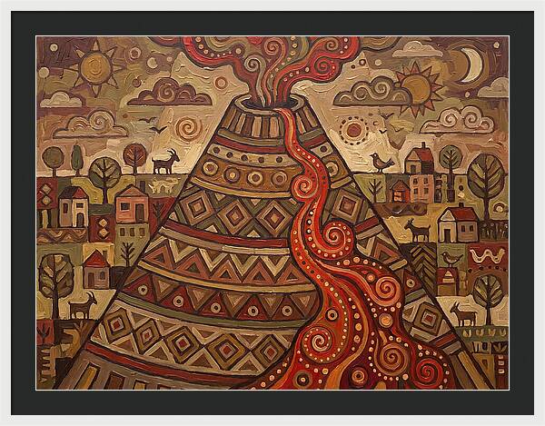 Volcanic Eruption In Folk Style