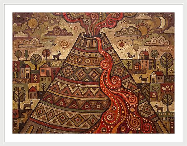 Volcanic Eruption In Folk Style