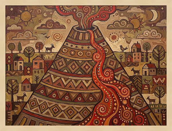 Volcanic Eruption In Folk Style