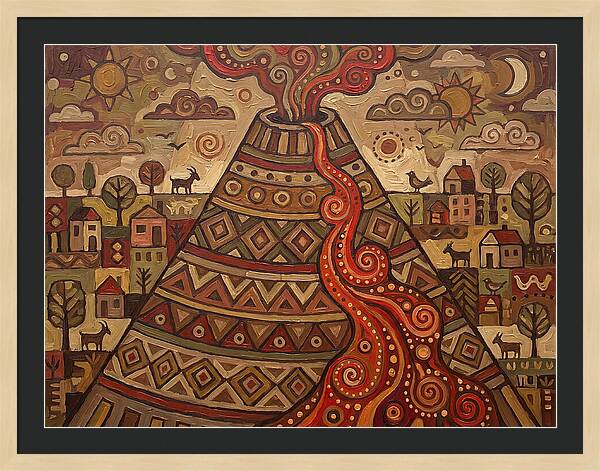 Volcanic Eruption In Folk Style