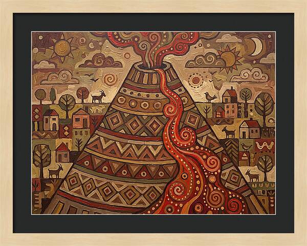 Volcanic Eruption In Folk Style