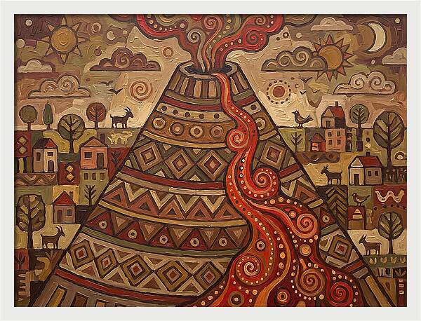 Volcanic Eruption In Folk Style