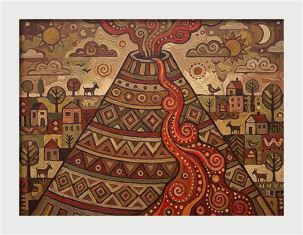 Volcanic Eruption In Folk Style