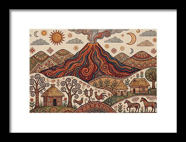Volcanic Landscape In Folk Art