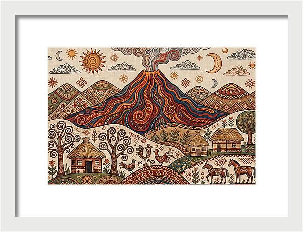 Volcanic Landscape In Folk Art
