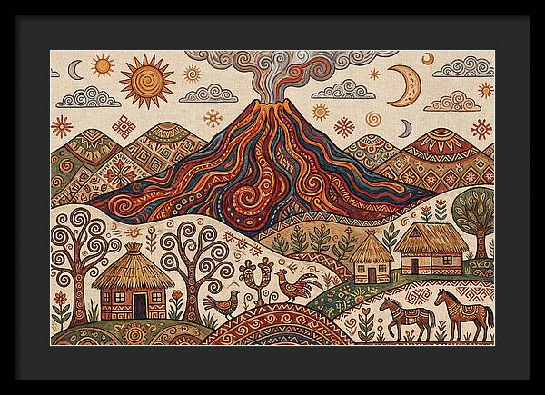 Volcanic Landscape In Folk Art
