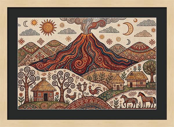Volcanic Landscape In Folk Art