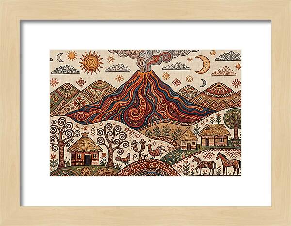 Volcanic Landscape In Folk Art