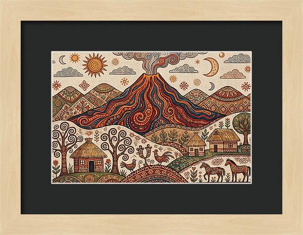 Volcanic Landscape In Folk Art
