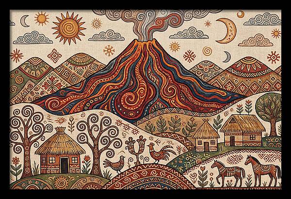 Volcanic Landscape In Folk Art