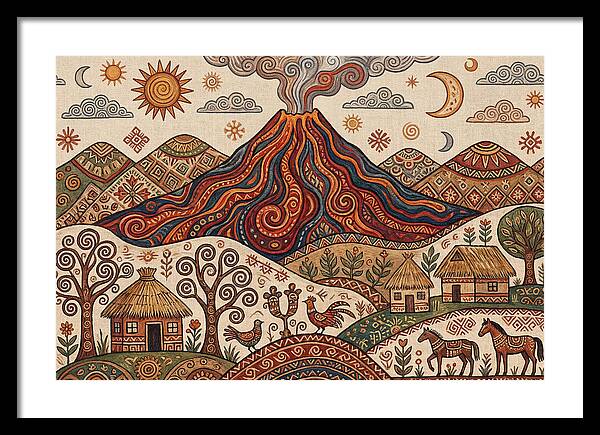 Volcanic Landscape In Folk Art