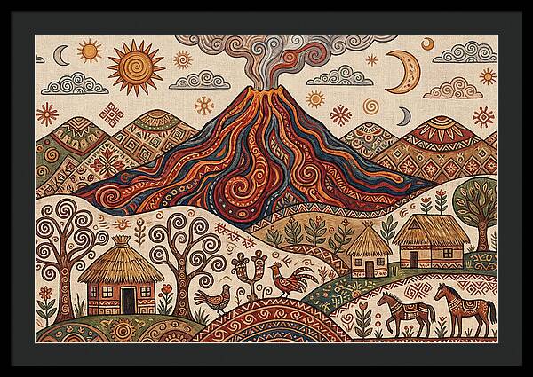 Volcanic Landscape In Folk Art