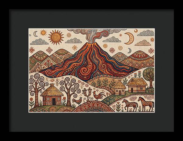 Volcanic Landscape In Folk Art
