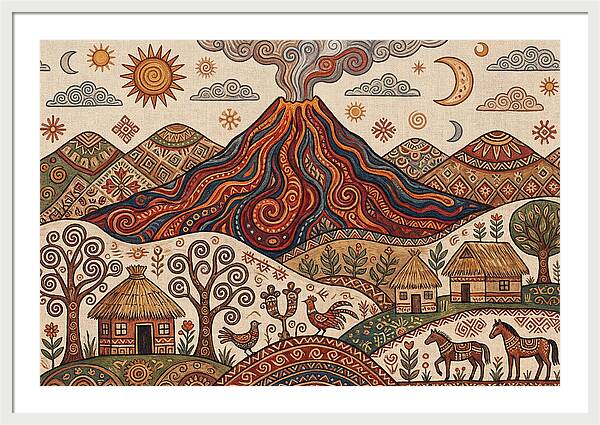 Volcanic Landscape In Folk Art