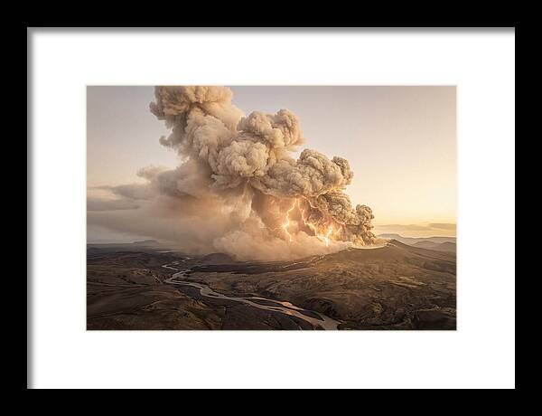 Volcanic Lightning Over Eruption