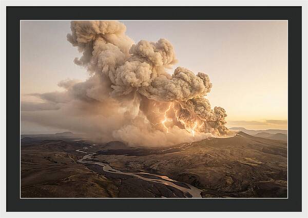 Volcanic Lightning Over Eruption