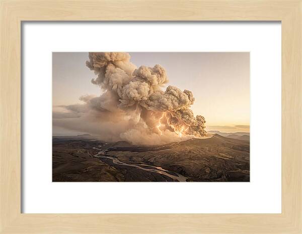 Volcanic Lightning Over Eruption