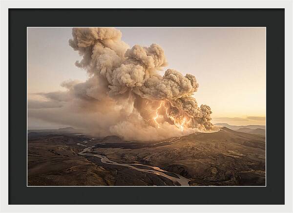 Volcanic Lightning Over Eruption