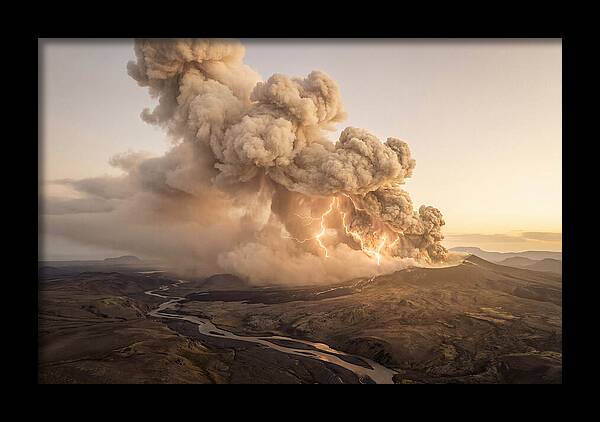 Volcanic Lightning Over Eruption