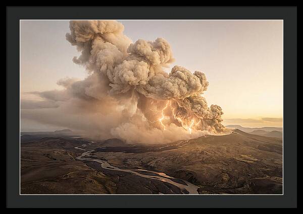 Volcanic Lightning Over Eruption