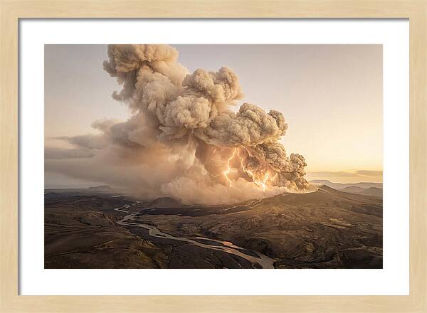 Volcanic Lightning Over Eruption