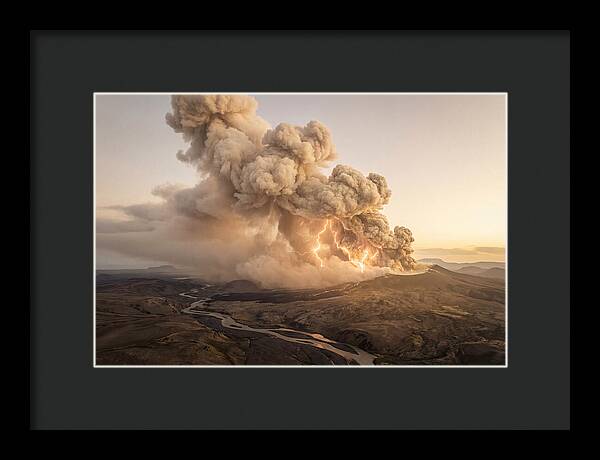 Volcanic Lightning Over Eruption