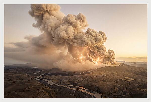 Volcanic Lightning Over Eruption