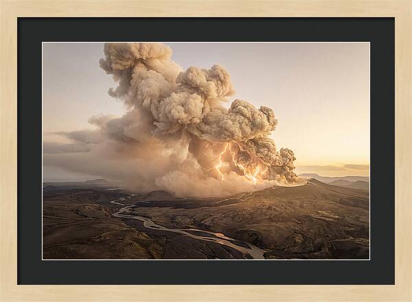 Volcanic Lightning Over Eruption