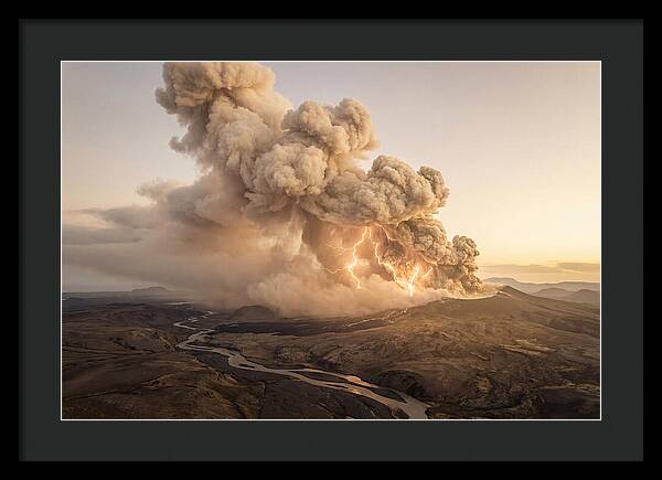 Volcanic Lightning Over Eruption