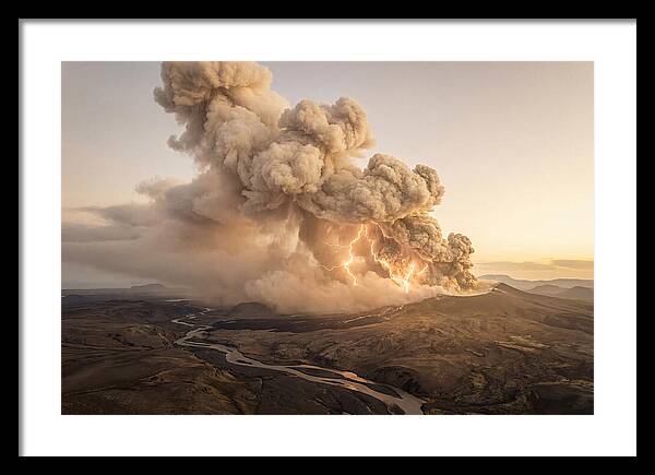 Volcanic Lightning Over Eruption