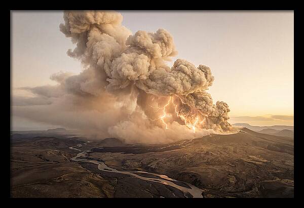 Volcanic Lightning Over Eruption