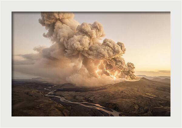 Volcanic Lightning Over Eruption
