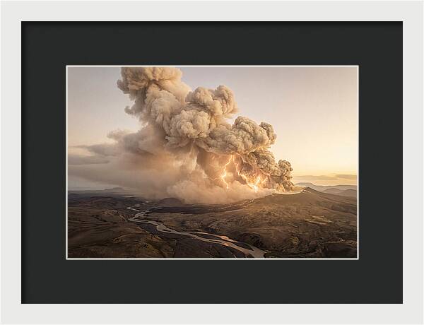Volcanic Lightning Over Eruption
