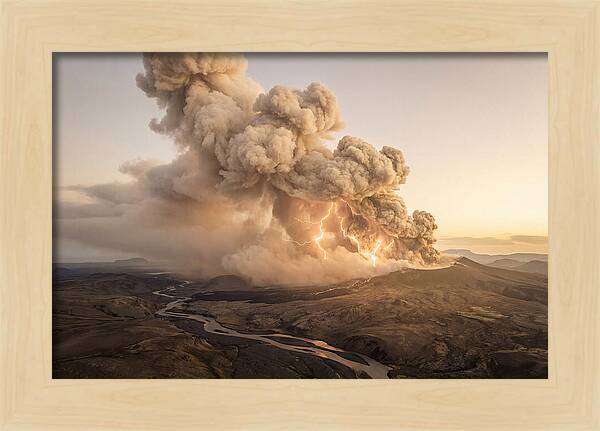 Volcanic Lightning Over Eruption