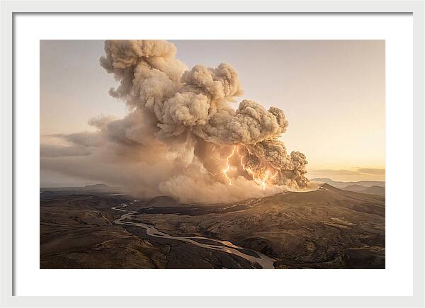 Volcanic Lightning Over Eruption