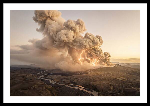 Volcanic Lightning Over Eruption