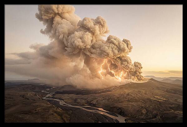 Volcanic Lightning Over Eruption