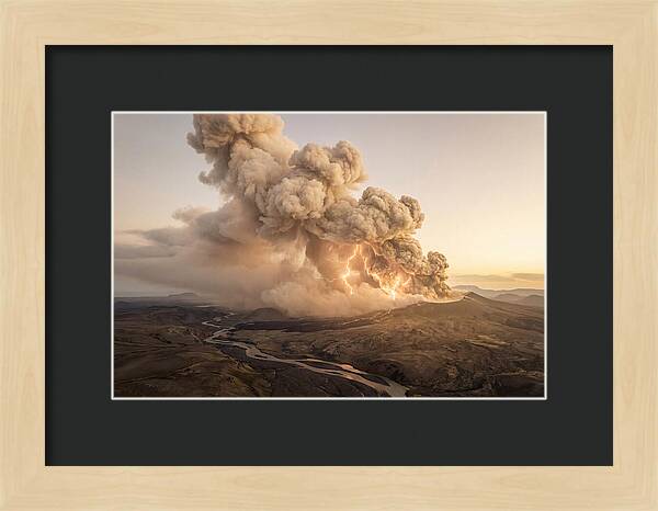 Volcanic Lightning Over Eruption