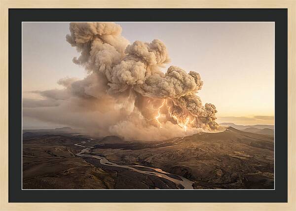 Volcanic Lightning Over Eruption