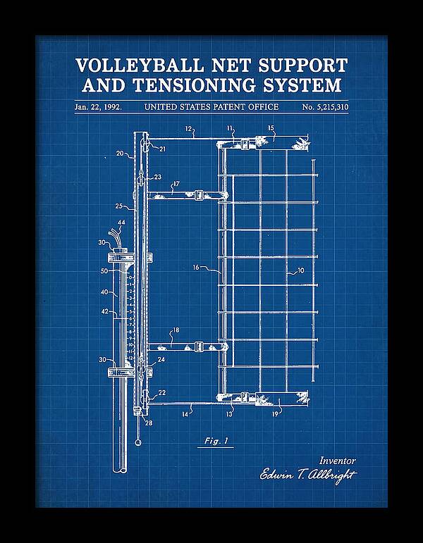 Volleyball Net Support And Tensioning System Blueprint Patent Us5215310