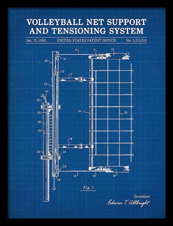 Volleyball Net Support And Tensioning System Blueprint Patent Us5215310