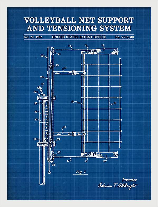 Volleyball Net Support And Tensioning System Blueprint Patent Us5215310