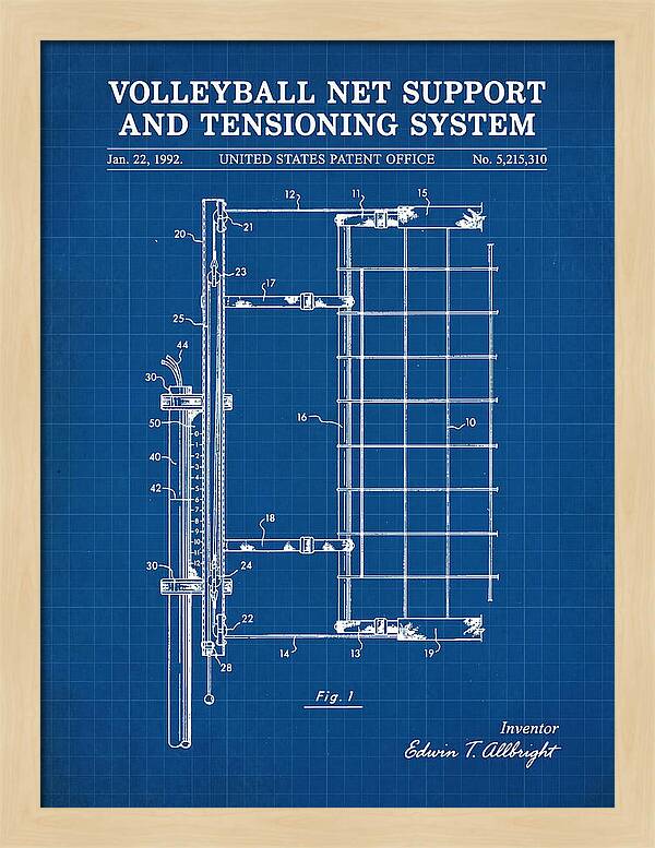 Volleyball Net Support And Tensioning System Blueprint Patent Us5215310