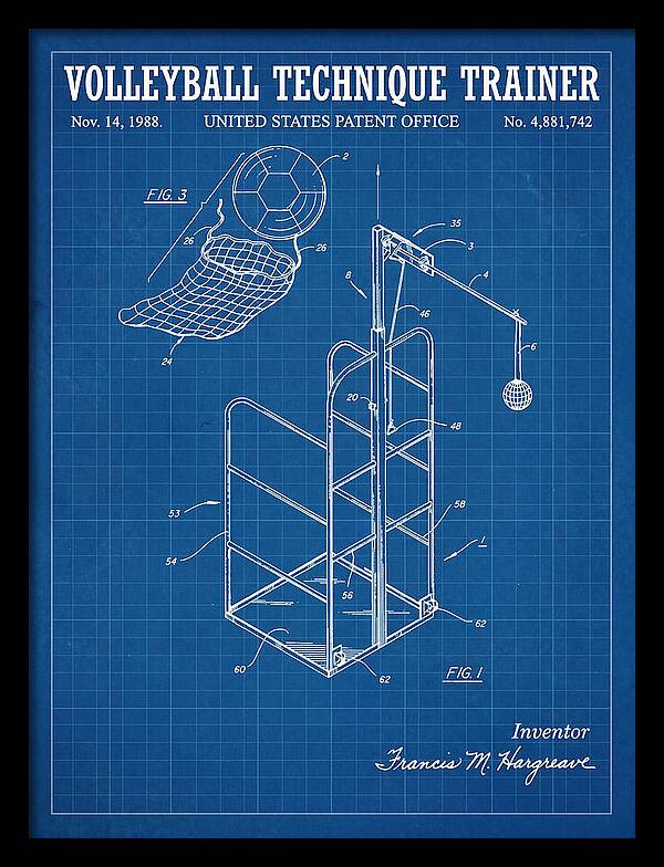Volleyball Technique Trainer Blueprint Patent Us4881742
