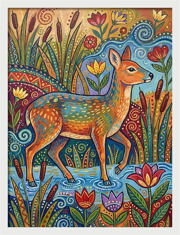 Water Deer Among Blossoms